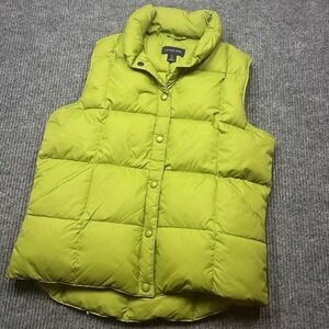Lands End  Puffer Vest Womens Goose Down & Feather Green Snap Button Small 6-8